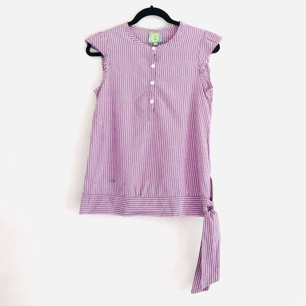 Ben Simon B Collection Top S Cap Sleeve Striped Side Tie Mauve Career Summer